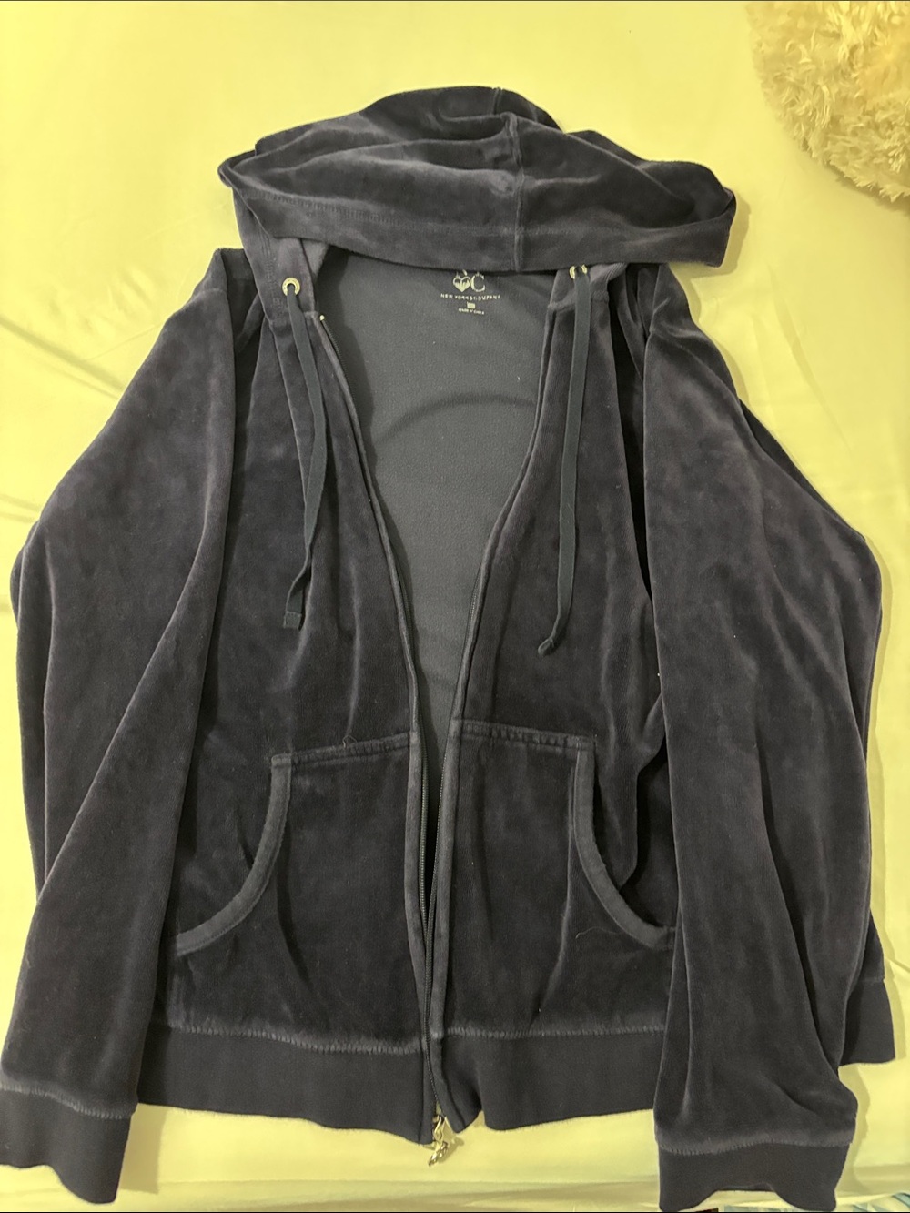 New York & Company Charcoal Velvet-Look Zip Hoodie